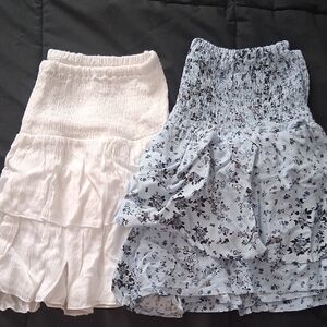 Love Tree Blue Floral and White Mini Skirt Set